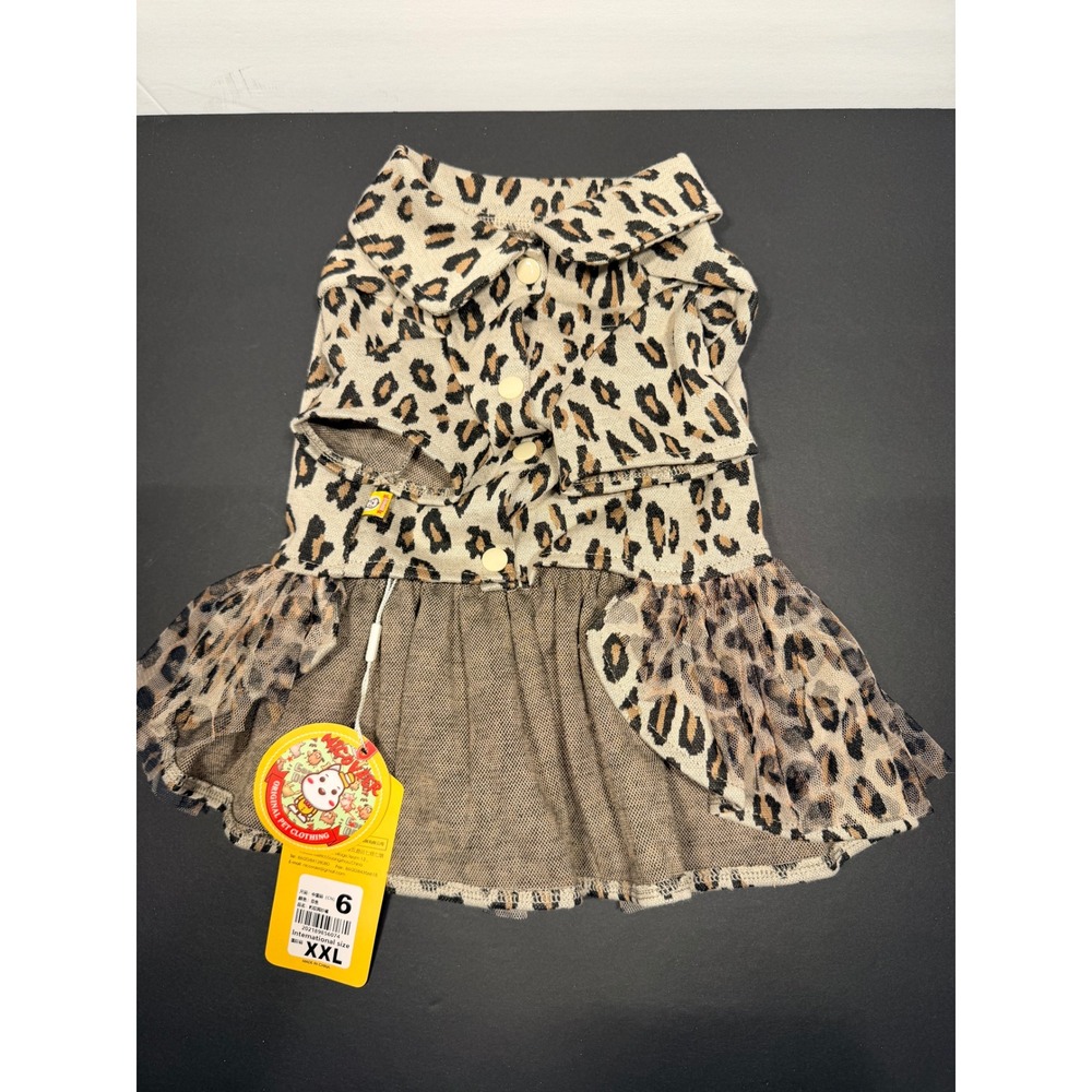 Nicovaer Leopard Print Pet Dress XXL Collared Tulle Skirt Dog Clothes New